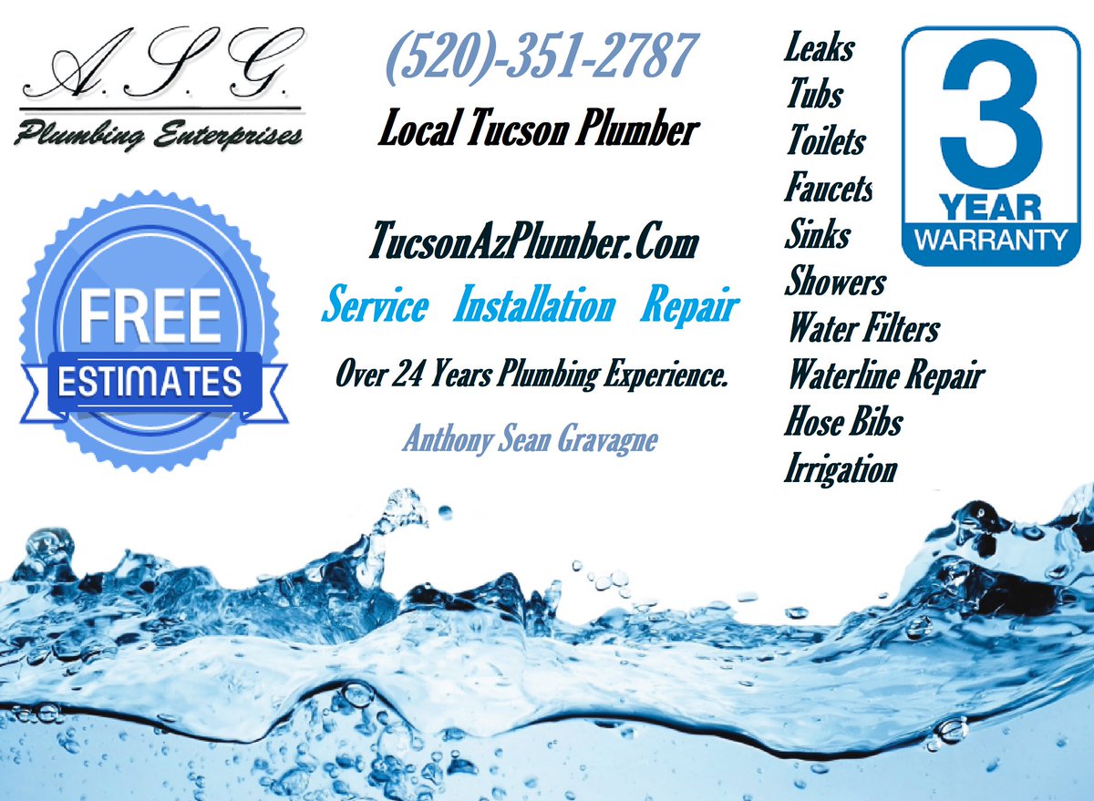 A.S.G. Plumbing Enterprises offering quality plumbing services in Tucson, AZ. Call us (520)351-2787 for all of your plumbing needs! bit.ly/3tTGYym bit.ly/3lw2XZs bit.ly/3rC9RA3 #plumber #plumbing #Tucsonplumbing #Tucsonplumber #WaterFiltration #Aquasana