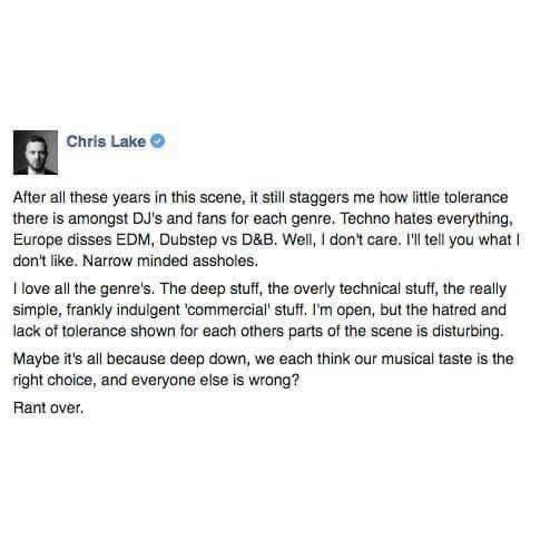 johnsummit's tweet image. this old quote by @chrislake is still as relevant as ever. i used to be such a genre snob myself but now i truly love and appreciate them all