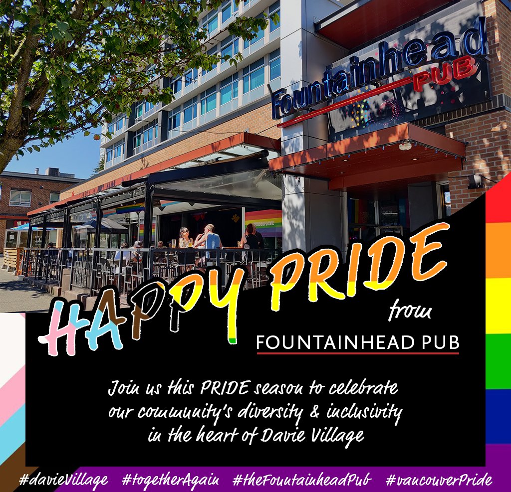 🏳️‍🌈HAPPY PRIDE🏳️‍🌈
...from all of us at Fountainhead, to all of our friends and family near and far this PRIDE season!
#vancouverPride #theFountainheadPub #davieVillage #togetherAgain