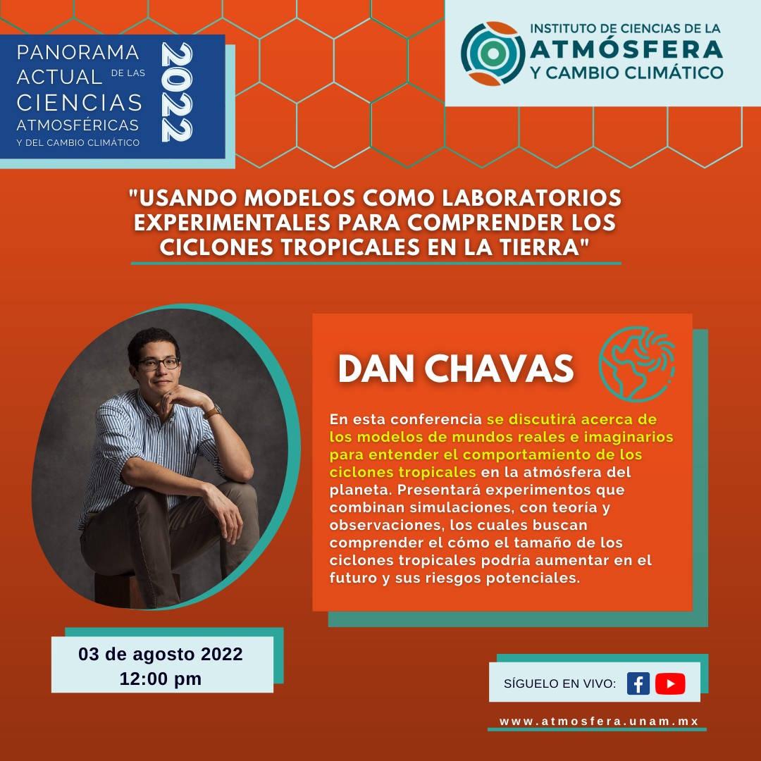 Inst de Ciencias de la Atmósfera y Cambio Climátic (@icaycc_unam) on Twitter photo Conoce un poco sobre la conferencia que <a href="/danchavas/">Dan Chavas</a> impartirá en el Panorama Actual de las Ciencias Atmosféricas y del Cambio Climático el 03 de agosto. Consulta el programa completo en: atmosfera.unam.mx/panorama-2022/ 🌎✨
Sigue el evento a través de Facebook Live y YouTube Conoce un poco sobre la conferencia que <a href="/danchavas/">Dan Chavas</a> impartirá en el Panorama Actual de las Ciencias Atmosféricas y del Cambio Climático el 03 de agosto. Consulta el programa completo en: atmosfera.unam.mx/panorama-2022/ 🌎✨
Sigue el evento a través de Facebook Live y YouTube
