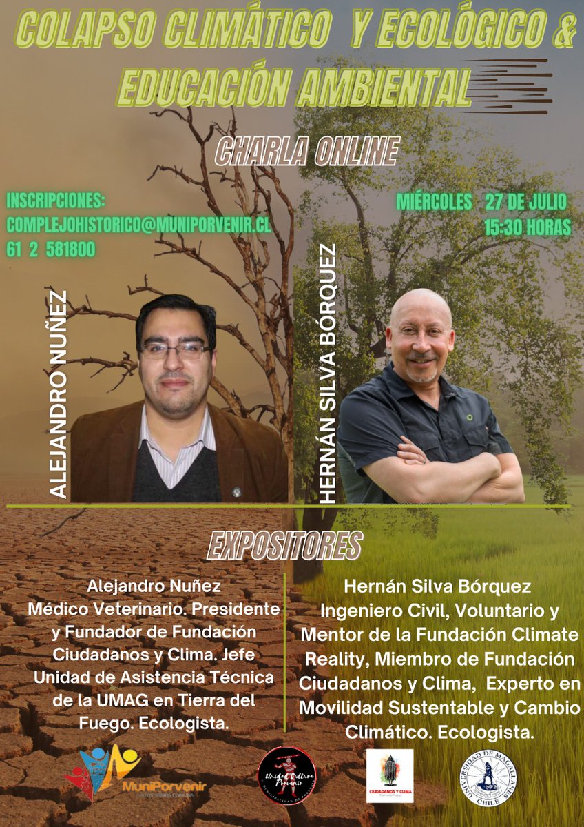VamosFueguinos's tweet photo. 🌱 Hola, queremos invitarle a la charla: "Colapso Ecológico y Educación Ambiental"

🗓️ Miércoles 27 de julio
⌛ 15:30 hrs. (Región de Magallanes)

💻 Actividad online y gratuita

👉 Para inscribirse solo tiene que enviar un correo a:

 complejohistorico@muniporvenir.cl https://t.co/FNsDawALcl
