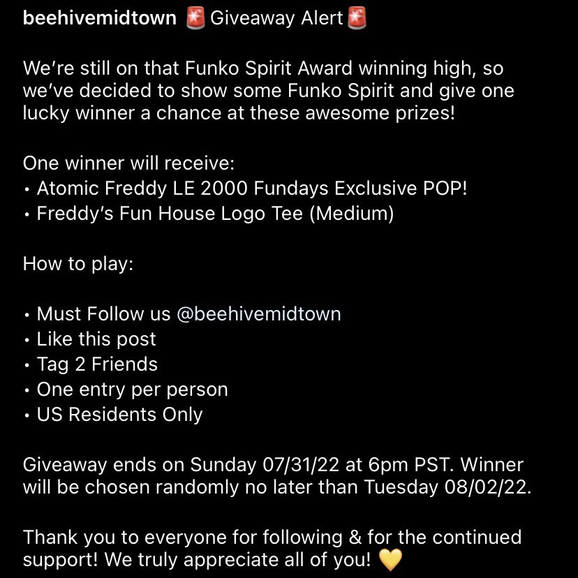 Head on over to our Instagram page to enter this giveaway!!! 

#Funko #FunkoPOP #FunkoGiveaway #FreddyFunko #FunkoFundays #FreddysFunhouse #FunkoFunatic