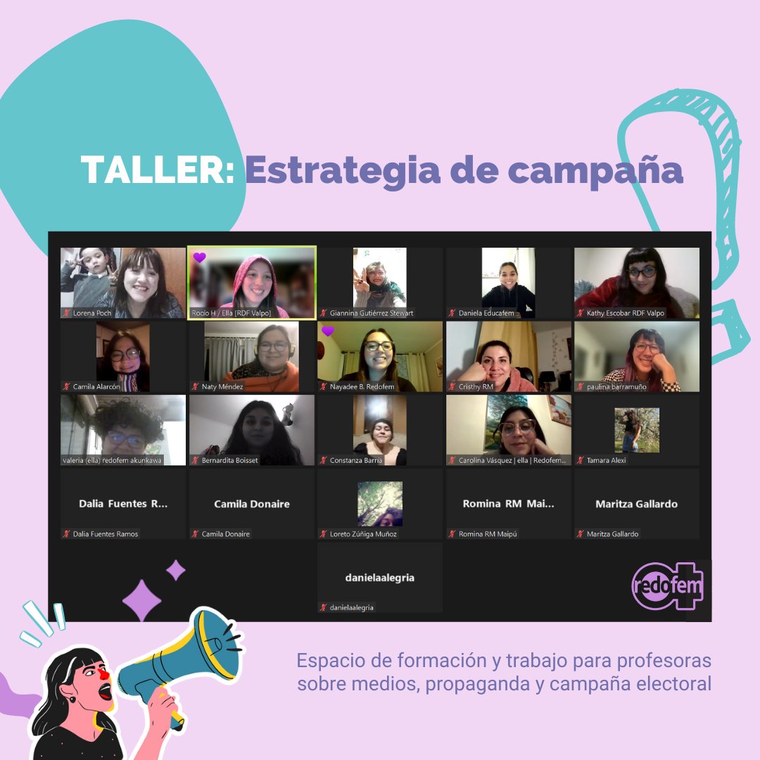 redofem's tweet photo. Gracias a todas l@s colegas que dedicaron un pedacito de su tiempo para participar de este Taller, donde pudimos formarnos para luego definir en conjunto lineamientos para nuestro despliegue político.

¡Arriba las profes, arriba la educación! 💜✊🏾 #AprueboConEsperanza https://t.co/FjoWTqfYMk