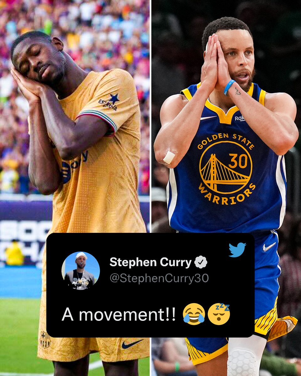 ESPNFC's tweet photo. Dembele with the Curry “night-night” celly 🥶🥶🥶 https://t.co/ie69ZiU07g