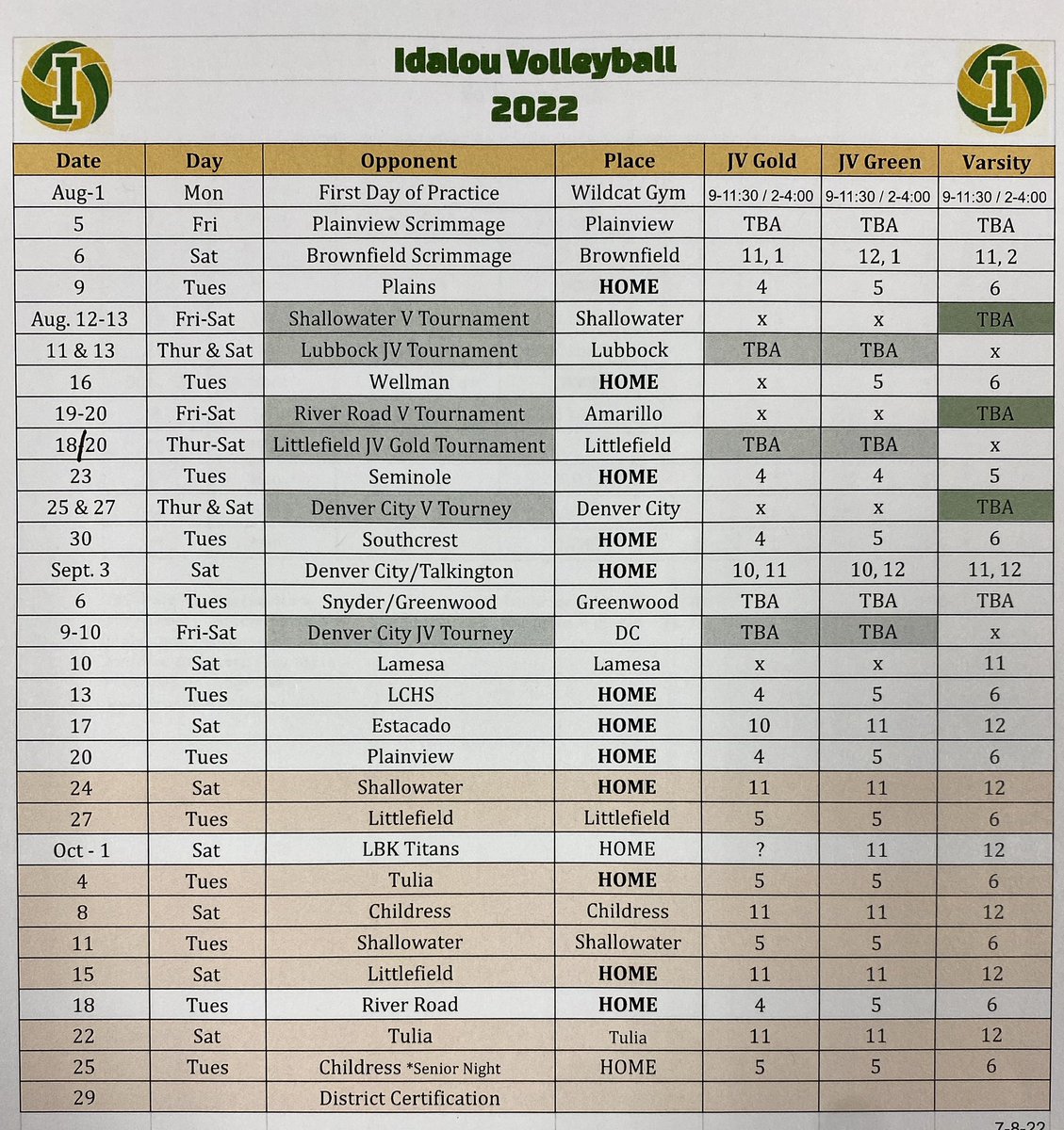 CatIdalou's tweet photo. @806hsscmedia Idalou VB schedule https://t.co/JxXzRue04F