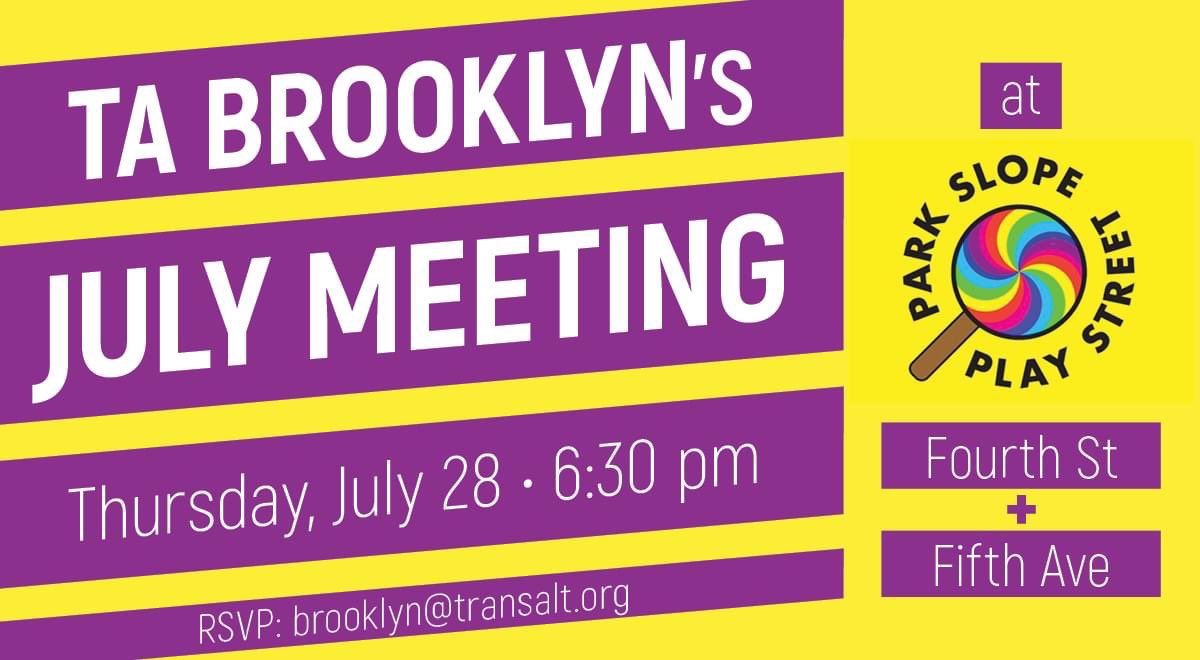 KathyParkPrice's tweet photo. Weather permitting, our July #TABK meeting will be on #parkslopeplaystreet, which is a temporary pedestrian plaza (4th St at 5th Ave). RSVP to Brooklyn@transalt.org for zoom backup.
TAโs new Field Team Coordinator @LeoraNevins will attend to talk about her role at @TransAlt! https://t.co/2LhCGefxO2