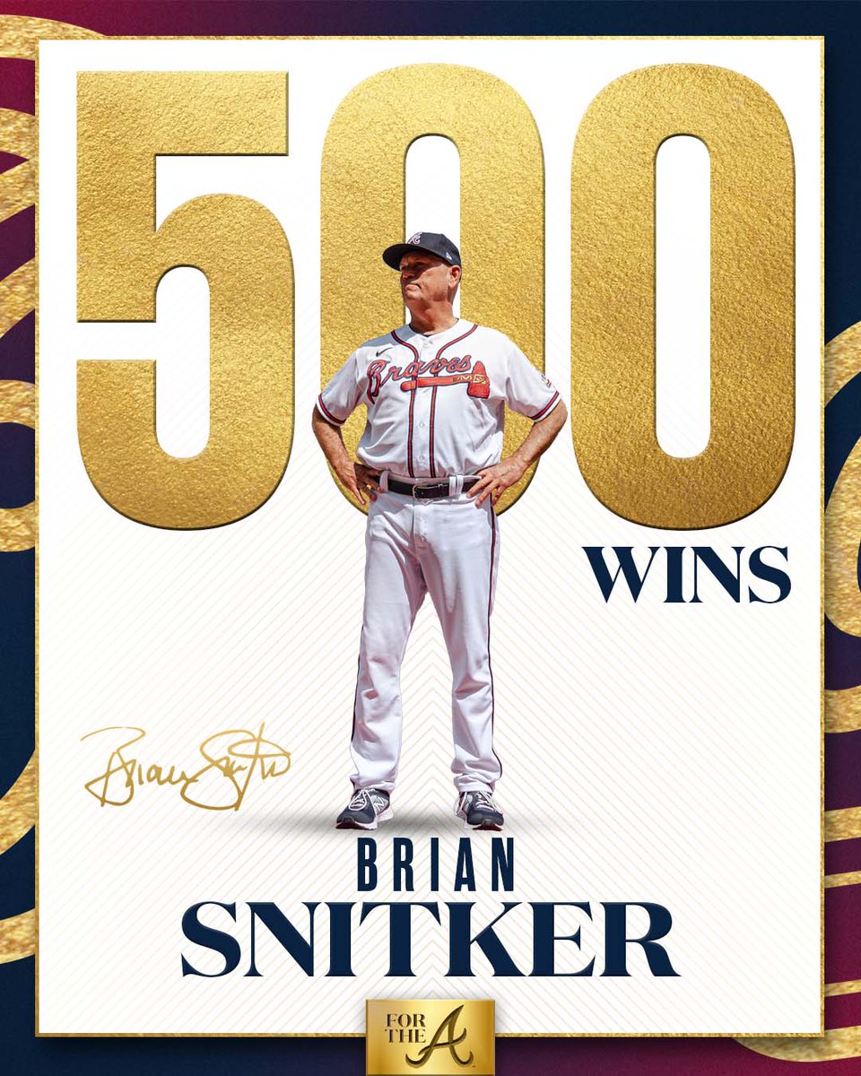 Braves's tweet photo. Congratulations to manager Brian Snitker on his 500th career win!

#ForTheA https://t.co/plN7B5LJb9