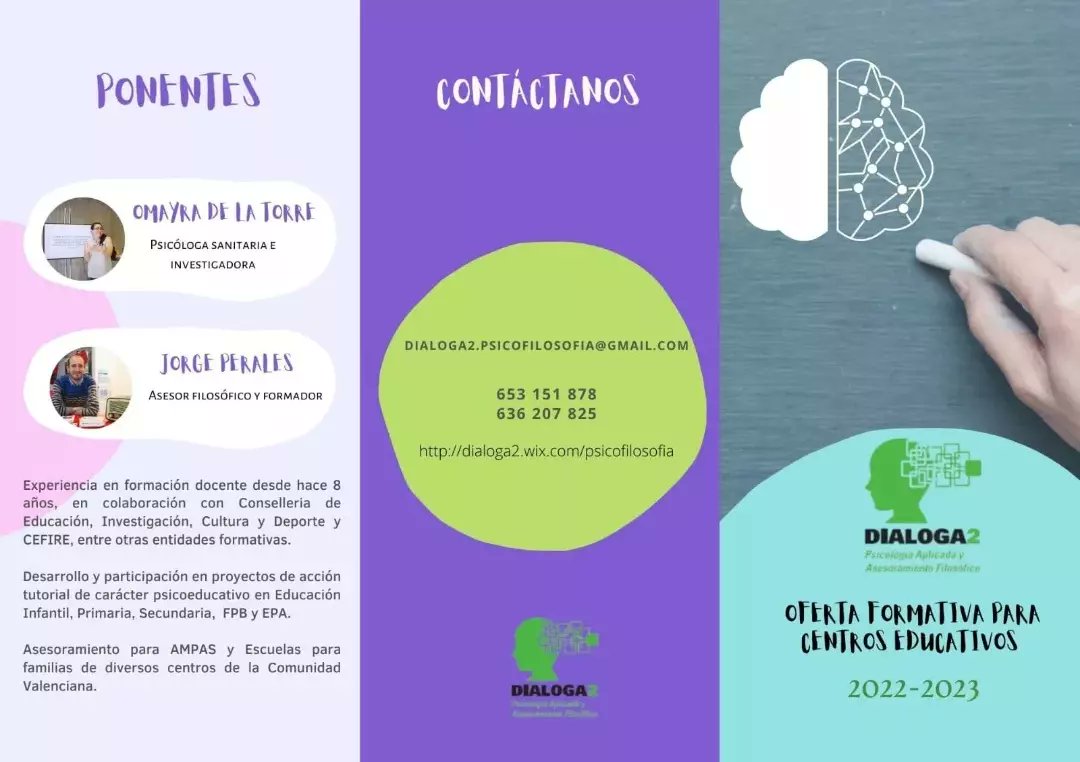Dialoga2's tweet photo. -Cursos y seminarios PAF
-Actividades extraescolares Infantil, Primaria, Secundaria
-Proyectos y talleres de acción tutorial Infantil, Primaria, Secundaria y FPB
-Charlas y talleres para Escuelas de Familias
#Educación
#CEFIRE
#FECEVAL
#FUNDAE
#formaciónprofesorado https://t.co/g2gKh5pZst