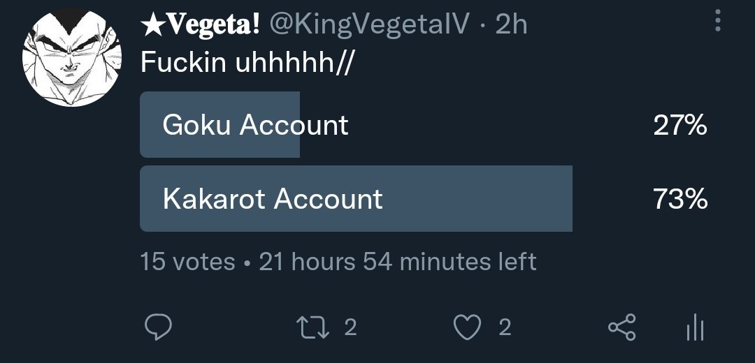 Kakarot do be winning by a lot, by the way this will be the account paired with this Vegeta//