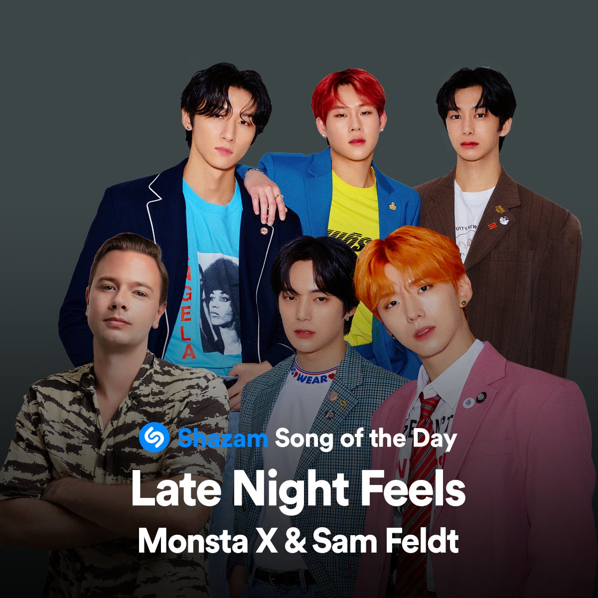 Get all the #LateNightFeels with @OfficialMonstaX and @SamFeldtMusic!! Listen to our Song of the Day on @AppleMusic: apple.co/LateNightFeels 💙