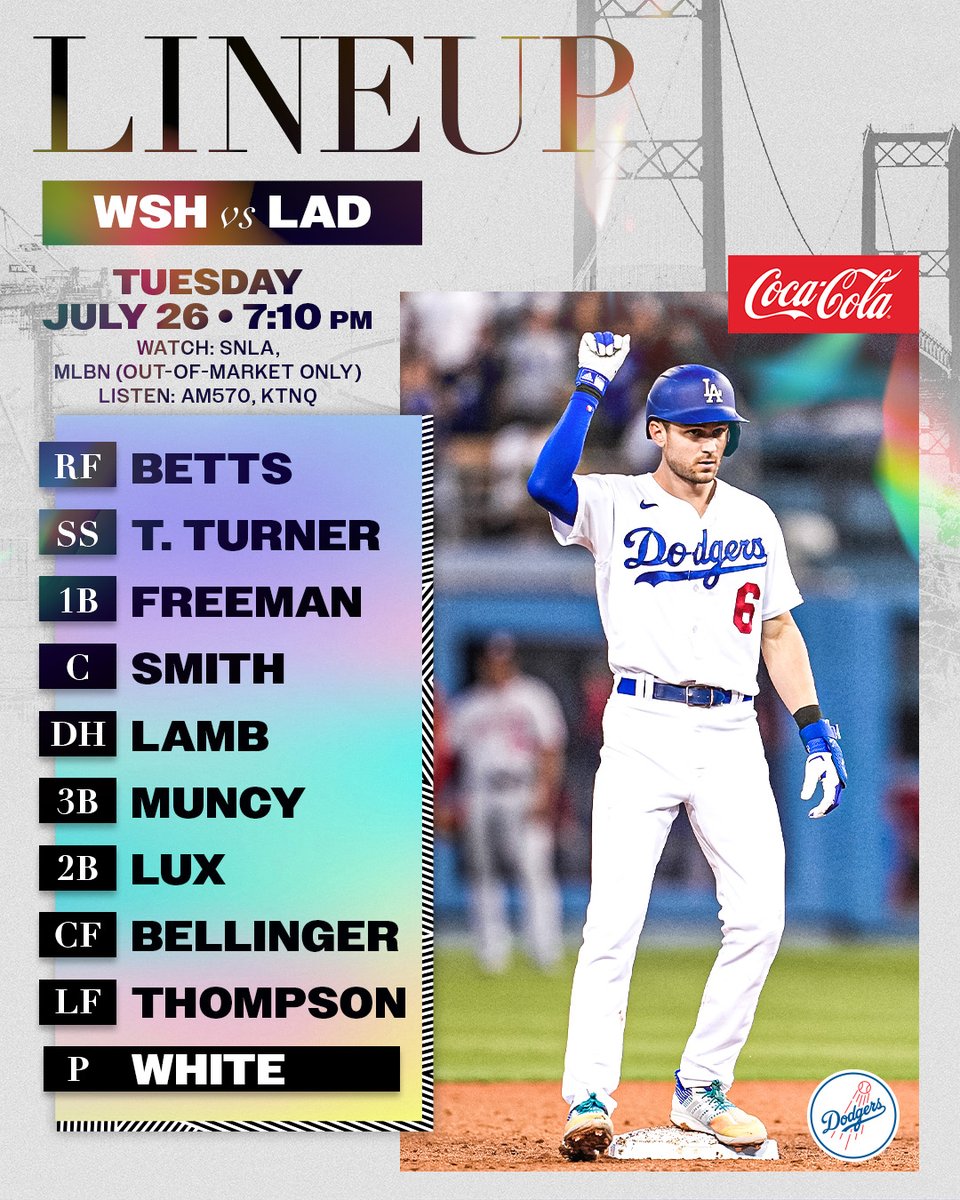 Dodgers's tweet photo. Tonight's #Dodgers lineup vs. Nationals: https://t.co/9iXWfIqGB5