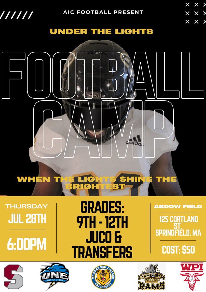We are just TWO days away from our 1 day prospect camp!

Who’s ready to arrive at Abdow Field and prove they can join the Yellow Jacket family? 

Pre-register at: excelnewenglandfootball.com/aic-prospect-c…

 #BuildTheHive #Swarm23