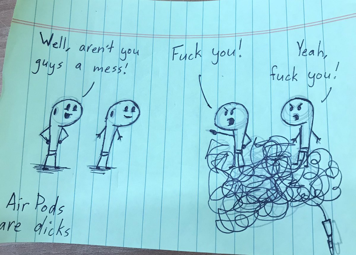 HK_Comics's tweet photo. AirPods are dicks! A little sketch I did last week out of boredom. 😅 #HKComics #comic #sketch #draw #AirPods #earbuds #funny #humor #random https://t.co/xN9gPCegrG