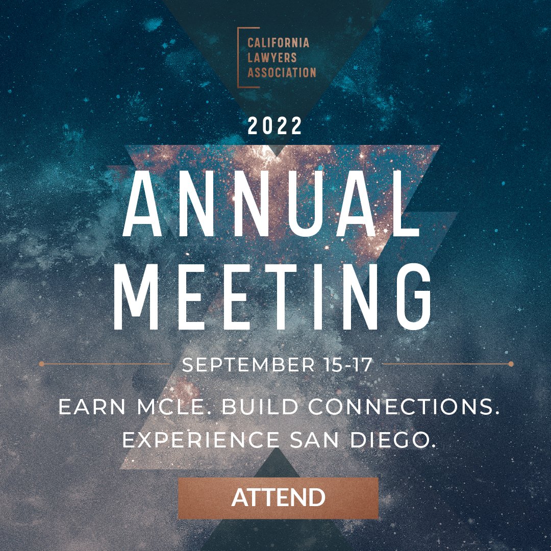 CALawyersOrg's tweet photo. REGISTRATION NOW OPEN! The CLA Annual Meeting is back in-person in 2022. Join us in sunny San Diego this September 15-17. Earn up to 14.0 Hours of MCLE. Learn more: https://t.co/HF5L5NZVu6

#CLAAnnual #CALawyers #CLE #MCLE #SanDiego https://t.co/l4Q60hXCyS