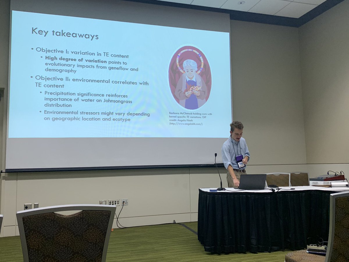 mkaylagrace's tweet photo. Nate did an excellent job presenting his work on Johnsongrass transposable elements! Find him and give him a high-five! #Botany2022 @UaDeptBSC @mrmckain https://t.co/o7rLuUgFU8