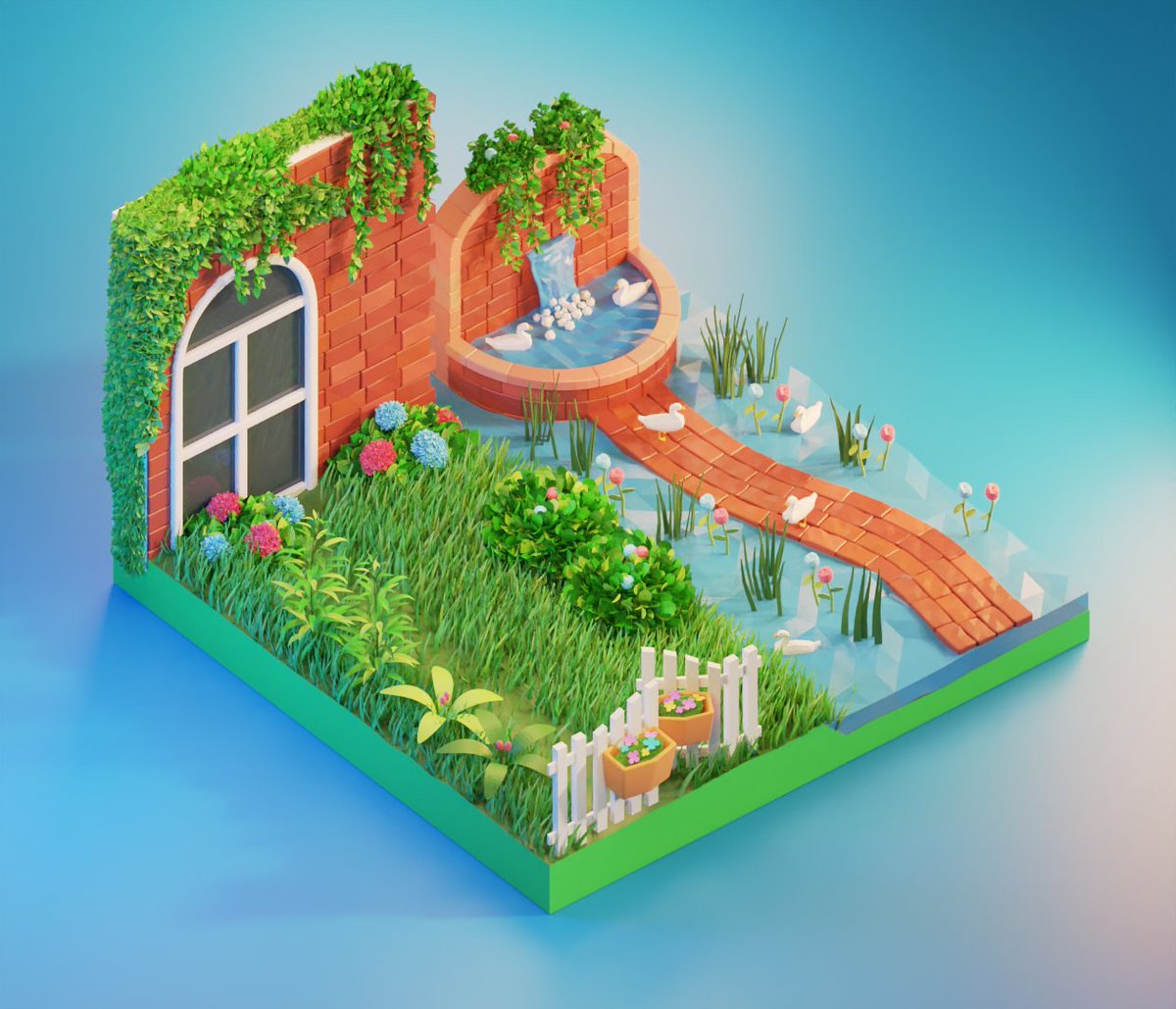 fountain  #3dart #lowpoly #paintingwithlight #lowpolyart