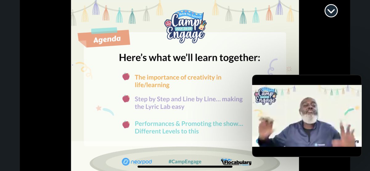 teasleyteach's tweet photo. Gearing up and hyping up for this school year! You can join me for a little tech PD at Nearpod’s Camp Engage for a number of awesome sessions! My first session tonight is ‘Lyric Lab’ with @nearpod @Flocabulary and the incredibly talented Dr. Jenkins!!!
 @JenkyJenks #campengage https://t.co/4OZ0WOezs9
