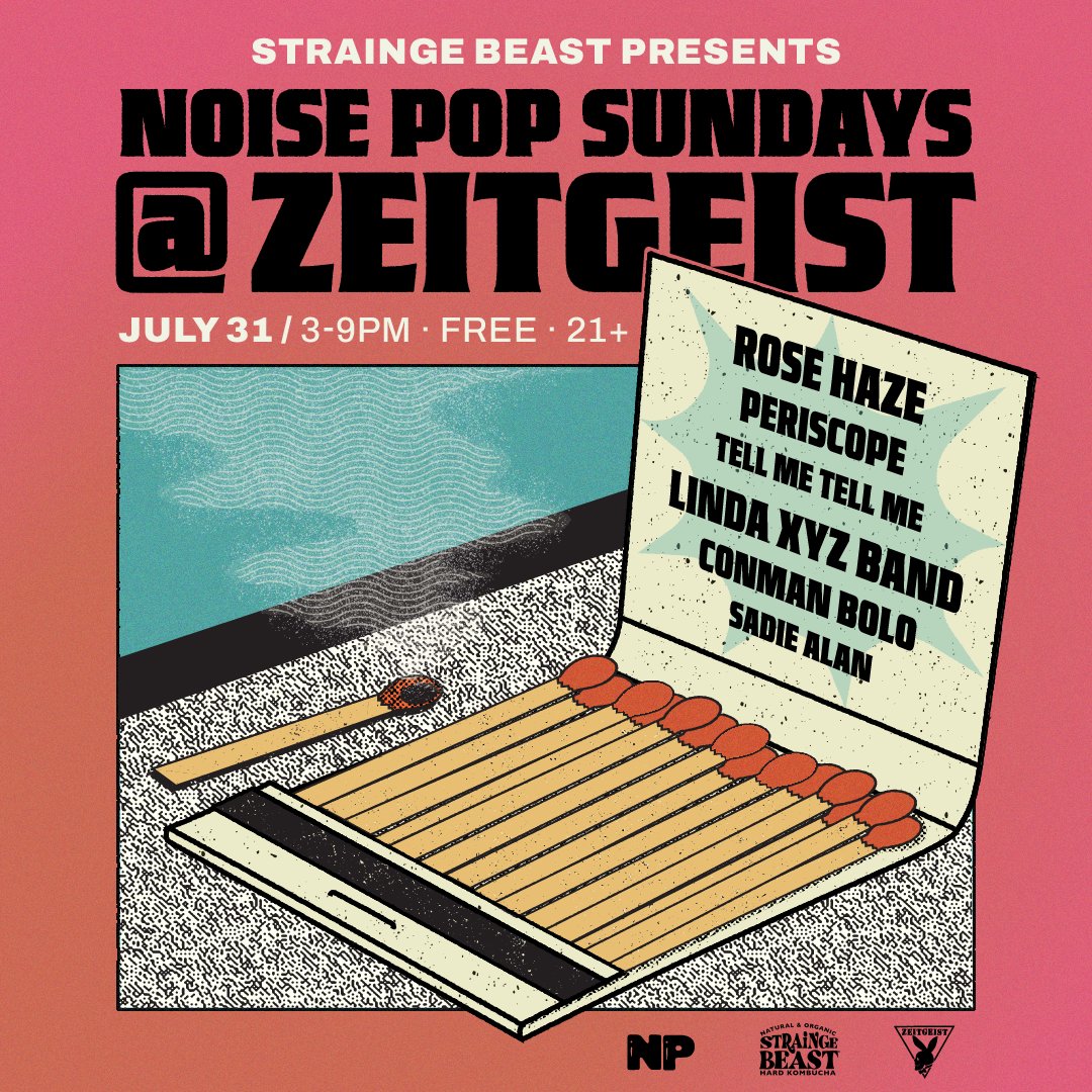 We're throwing down this weekend at Zeitgeist for Noise Pop Sundays' next installment, with hard kombucha from Strainge Beast and tunes by Rose Haze, Periscope, Tell Me Tell Me + more! 🤘👉 bit.ly/3J54eBH