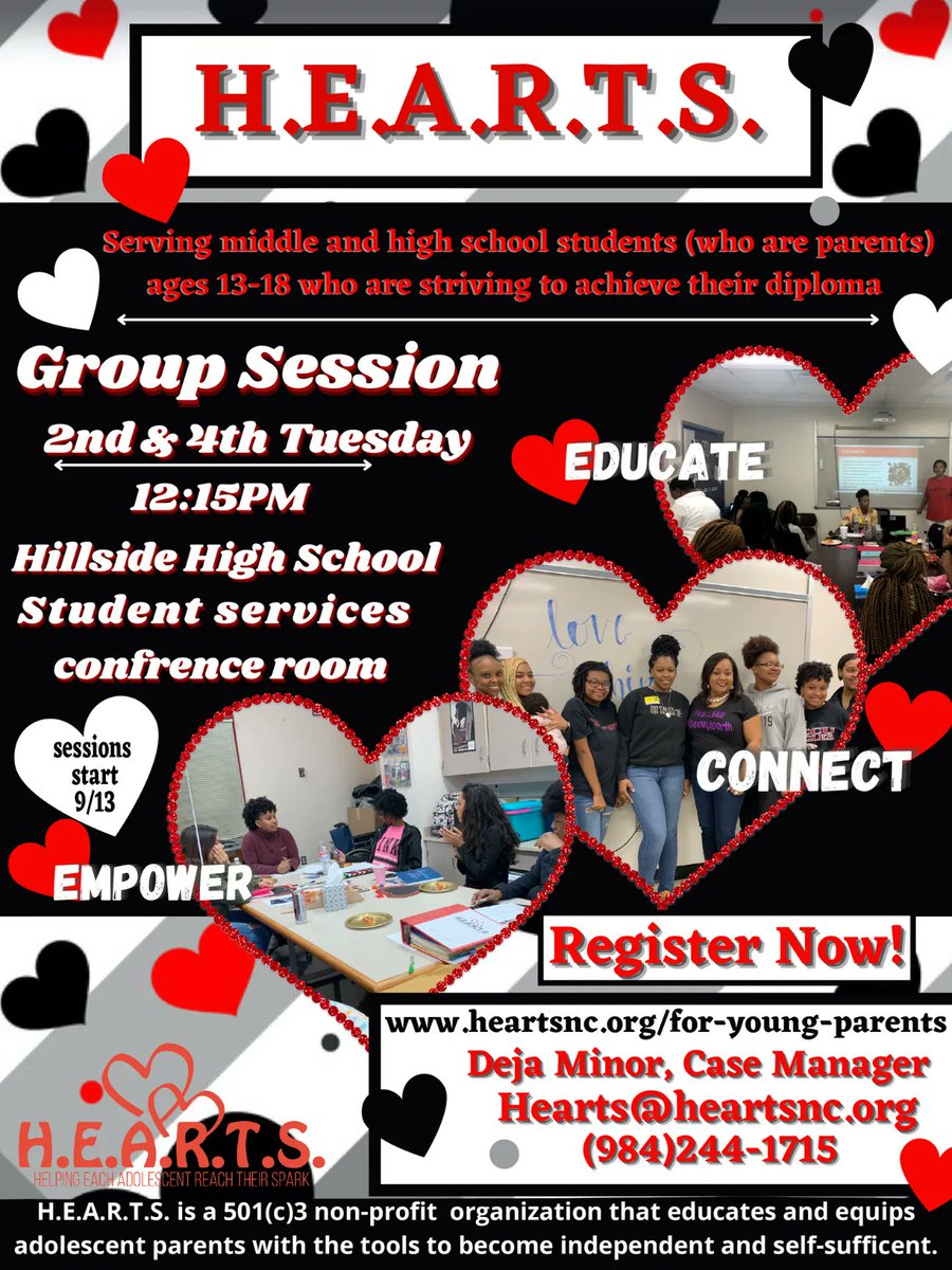 heartsnc919's tweet image. ❤️ Our sessions will be resuming soon and we want YOU to be a part of our HEARTS family! Learn more and sign up to join now at: buff.ly/3Pm34ns #teenmom #teendad #teenparent #parenting #community #heartsnc #teenlife #youngmom  #ittakesavillage #joinHEARTS