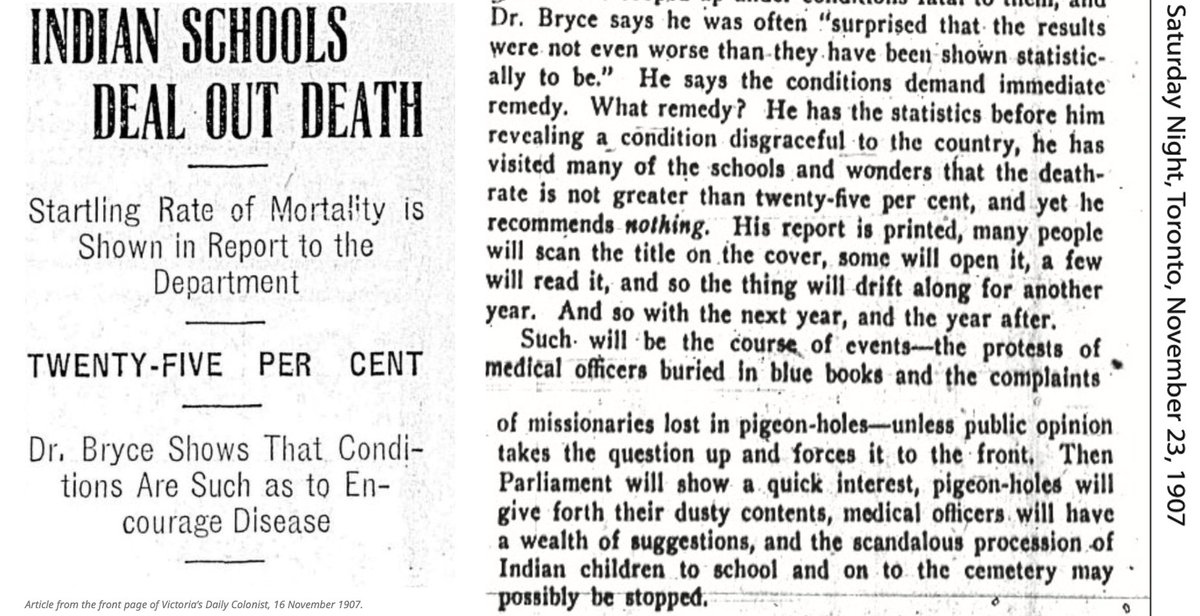 cblackst's tweet image. The "few wrongdoers" defence is exploited by institutions perpetrating atrocities to shield themselves from meaningful accountability. These 1907 headlines show that many of the child deaths in the "schools" were preventable- the Church and gov't chose not to save their lives.