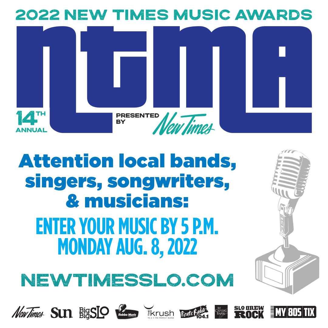 The entry period for the 14th annual New Times Music Awards is open NOW! Submit your music by 5pm, Monday, August 8, 2022. Details/rules here: newtimesslo.com/sanluisobispo/… 
#NewTimesMusicAwards #NTMA