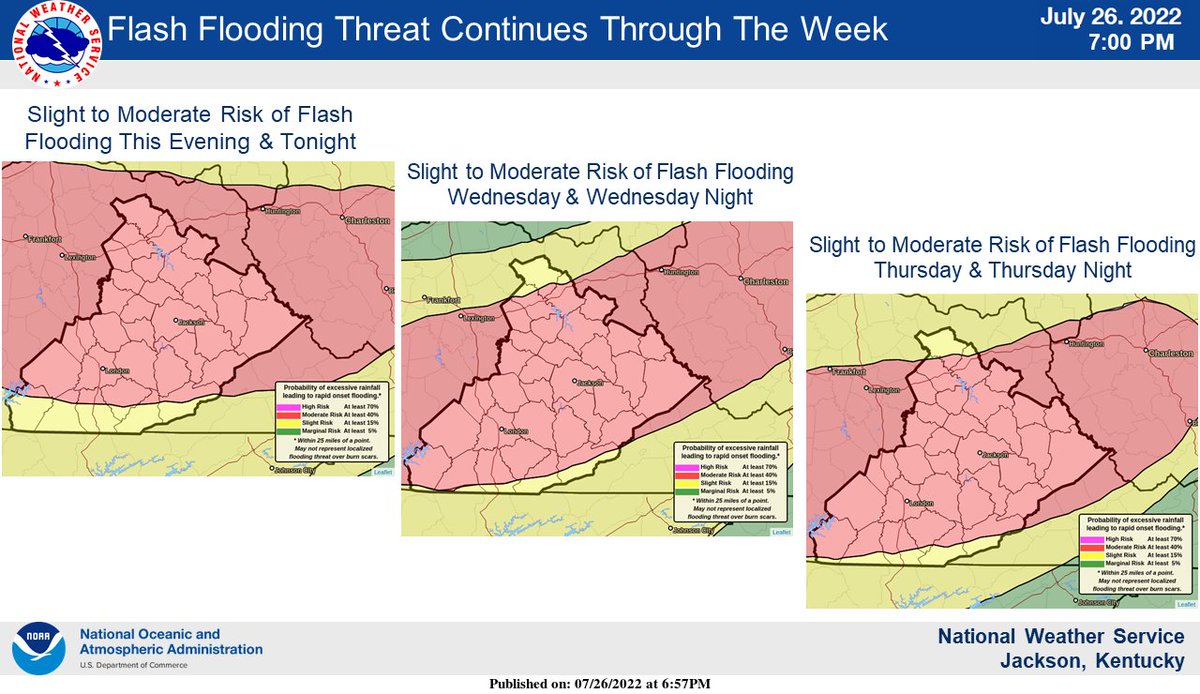 nwsjacksonky's tweet photo. Multiple rounds of thunderstorms are expected to affect the region over the next few days, resulting in a continued threat of flash flooding. https://t.co/ViQGK5NC7B