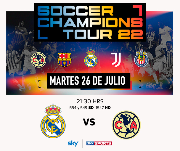skymexico's tweet photo. ¡No te pierdas la #SoccerChampionsTour!
Disfruta este martes 26 de julio, el partido de Real Madrid C.F. Club América a las 21:30 hrs, por los canales 554 y 549 SD / 1547 HD. EN VIVO por SKY. 📺 ⚽ 🔥
#FutbolporSky #SCT22 #RM #Aguilas https://t.co/izzBcEg1WV