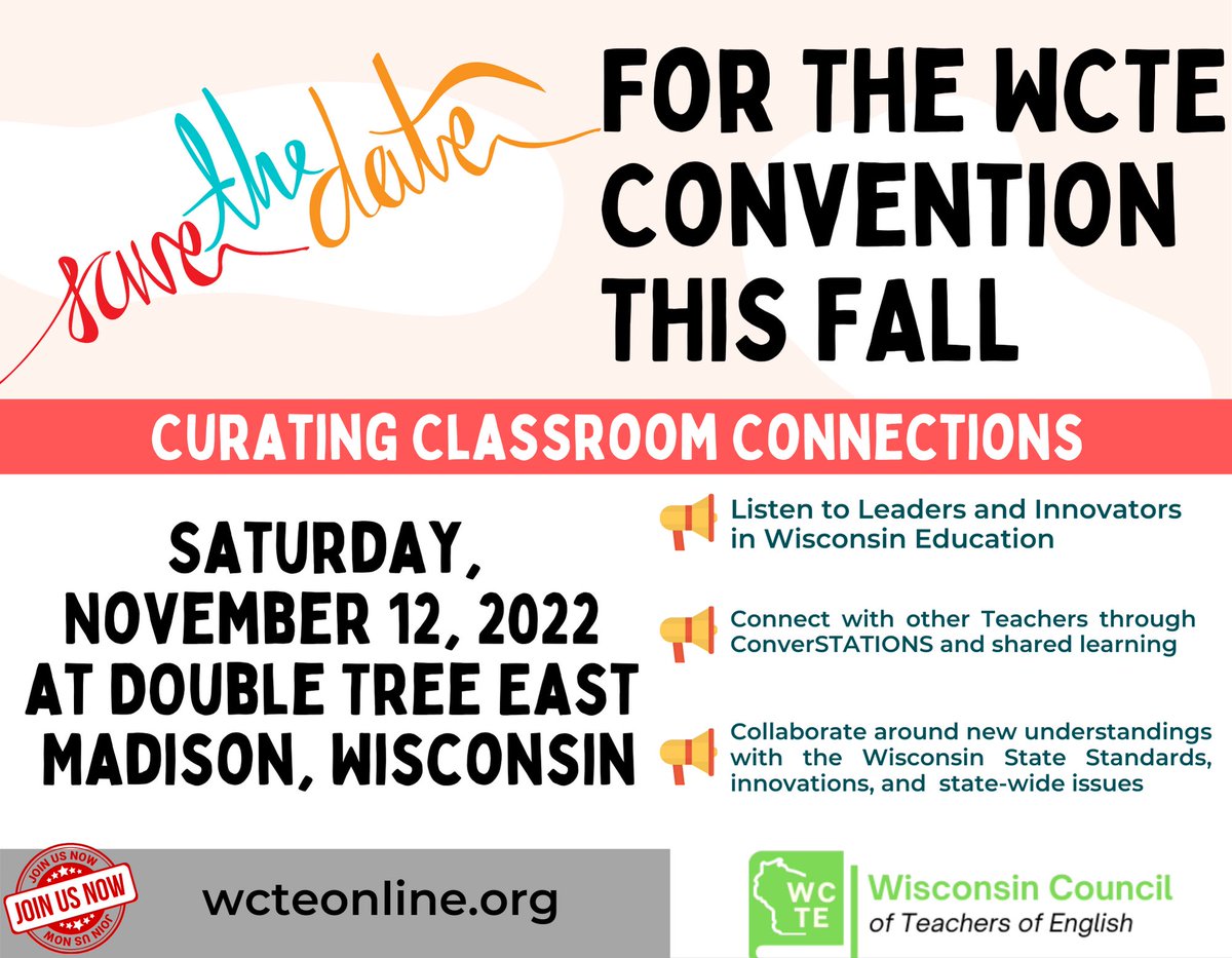 WCTEorg's tweet photo. It is absolutely too soon to start thinking about school, but it for sure isn't too soon to mark the dates for the WCTE Convention back in person this fall! Can't wait to see you there. https://t.co/DW5b2FmnWm