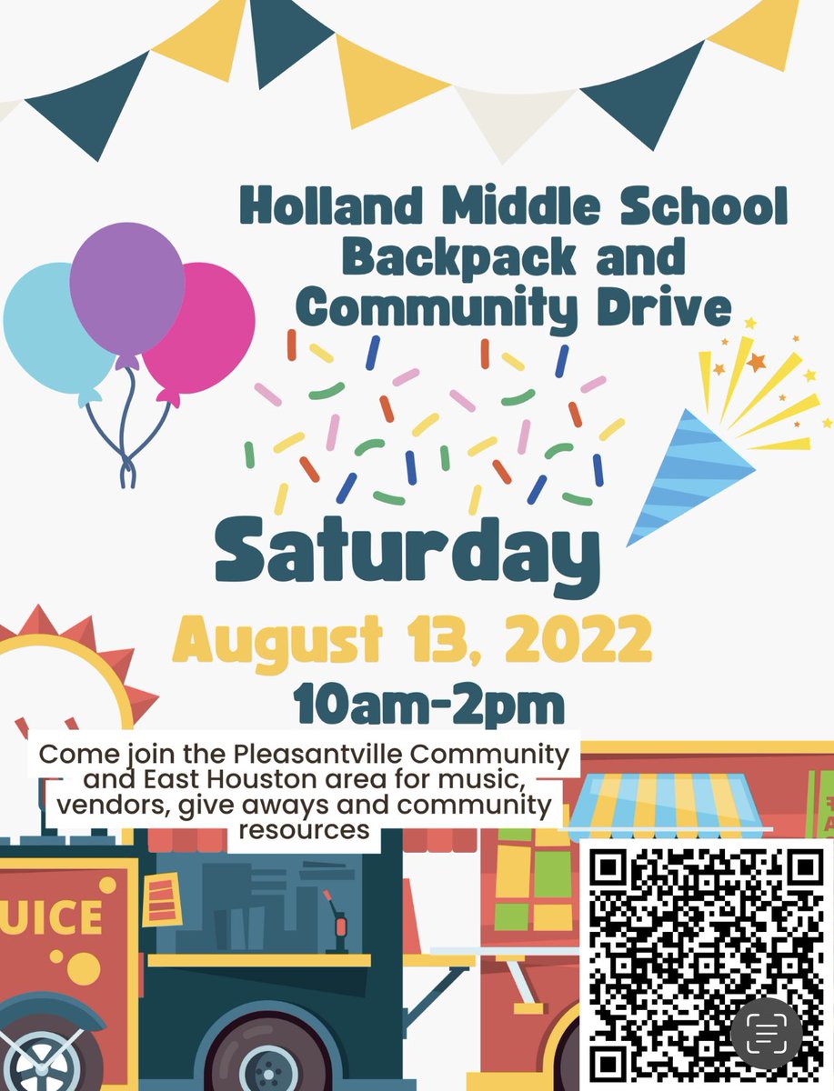 HollandHISD's tweet image. Parents and community please join us August 13th for our community event! We will have resources and vendors available. Registration will also take place during this time. We look forward to seeing you there!!! Please use the QR code to register! @Garibaldi3HISD @HISDMiddleSchls