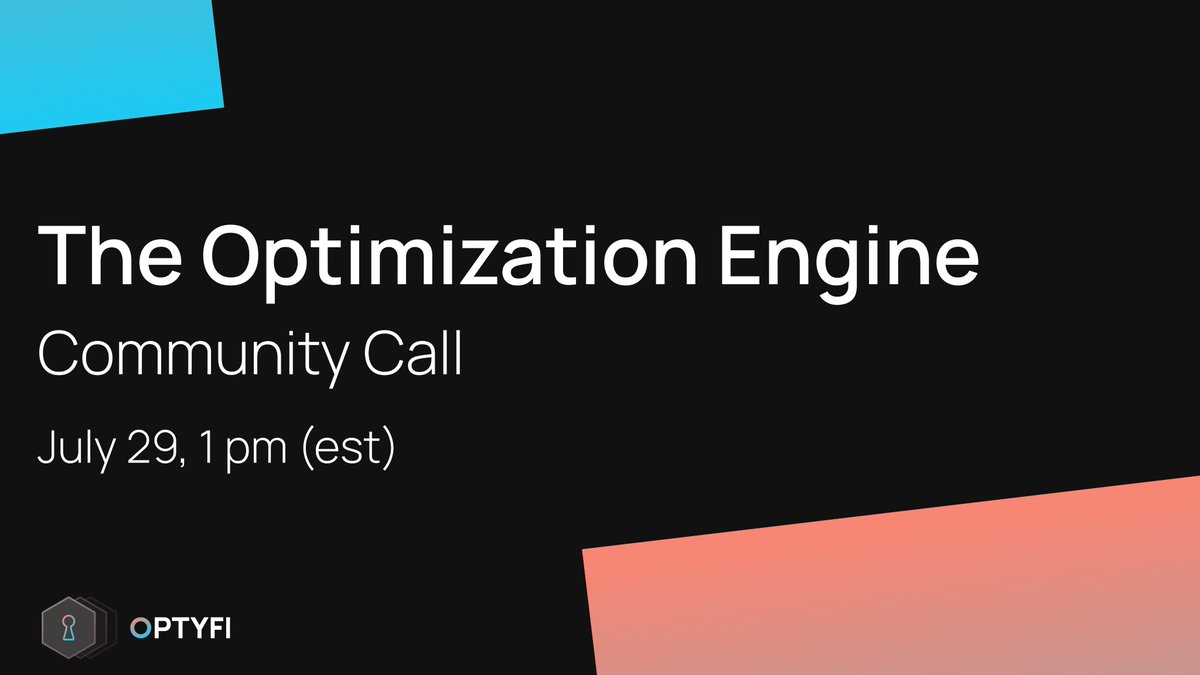 optyfi's tweet photo. The Optimization Engine recommends the most optimal yield strategies for our vaults.

It's our secret sauce. 

Do you want to know how it works? 👀

Join us next Friday at 1 pm (est). You won't regret it.

👇
 
https://t.co/W2fAtdtf0F https://t.co/wBHpjruSgQ