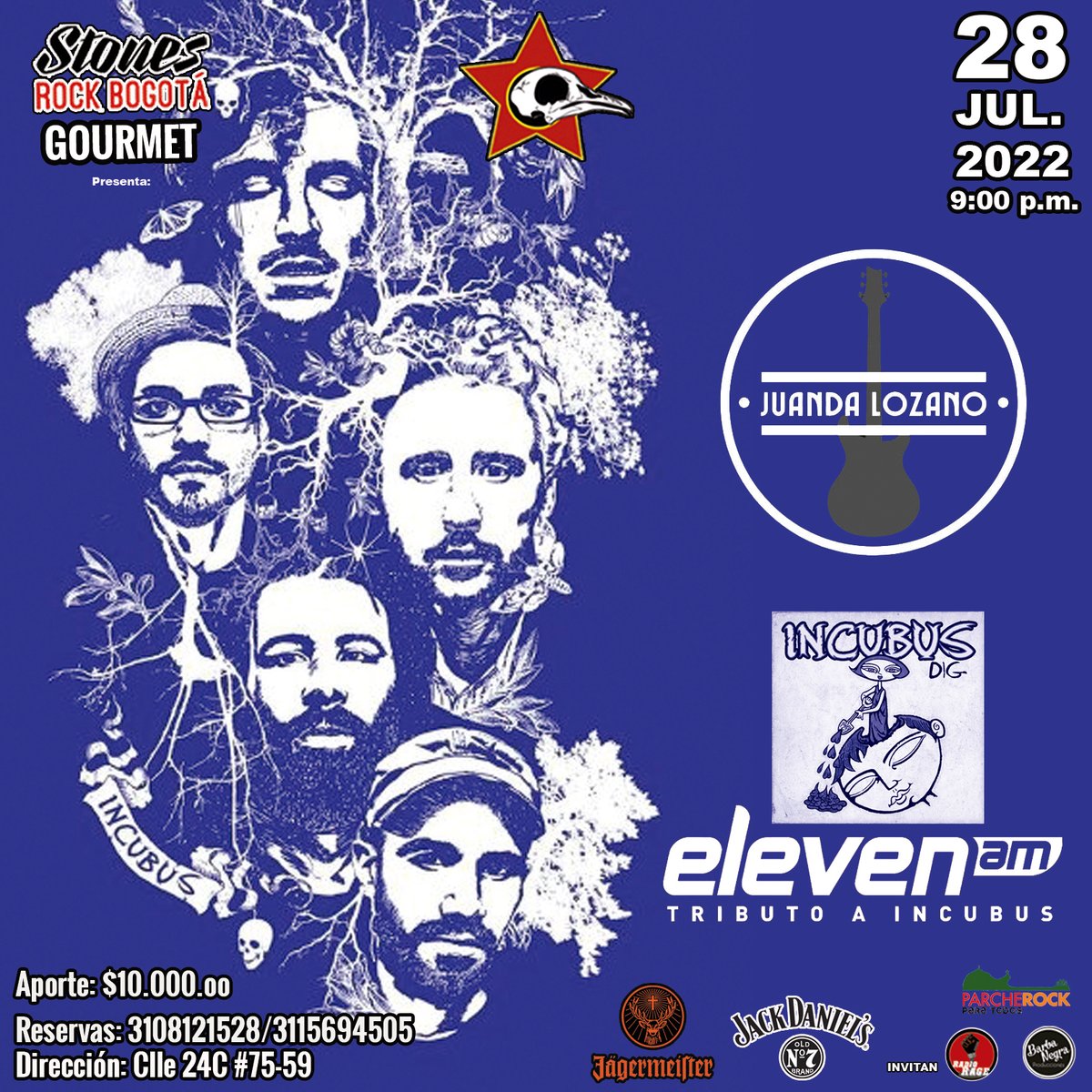 henryrage's tweet photo. Muchos aman a @IncubusBand por eso te traemos uno de los mejores tributos de Bogotá #ElevenAm este jueves 28 de Julio en @stonesbogota Groumet, y banda invitada a #JuandaLozano banda local, los esperamos en la zona de Modelia @ParcheRock https://t.co/h7BdQI9o7L