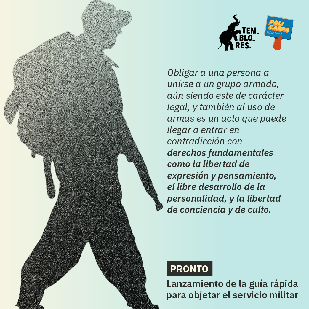 TembloresOng's tweet photo. Pronto lanzaremos nuestra Guía de objeción al servicio militar.

#ParaLaGuerraNadaParaLaPazTodo
#DerechoAObjetar
#NoSerParte https://t.co/Hx6NYfKJoE