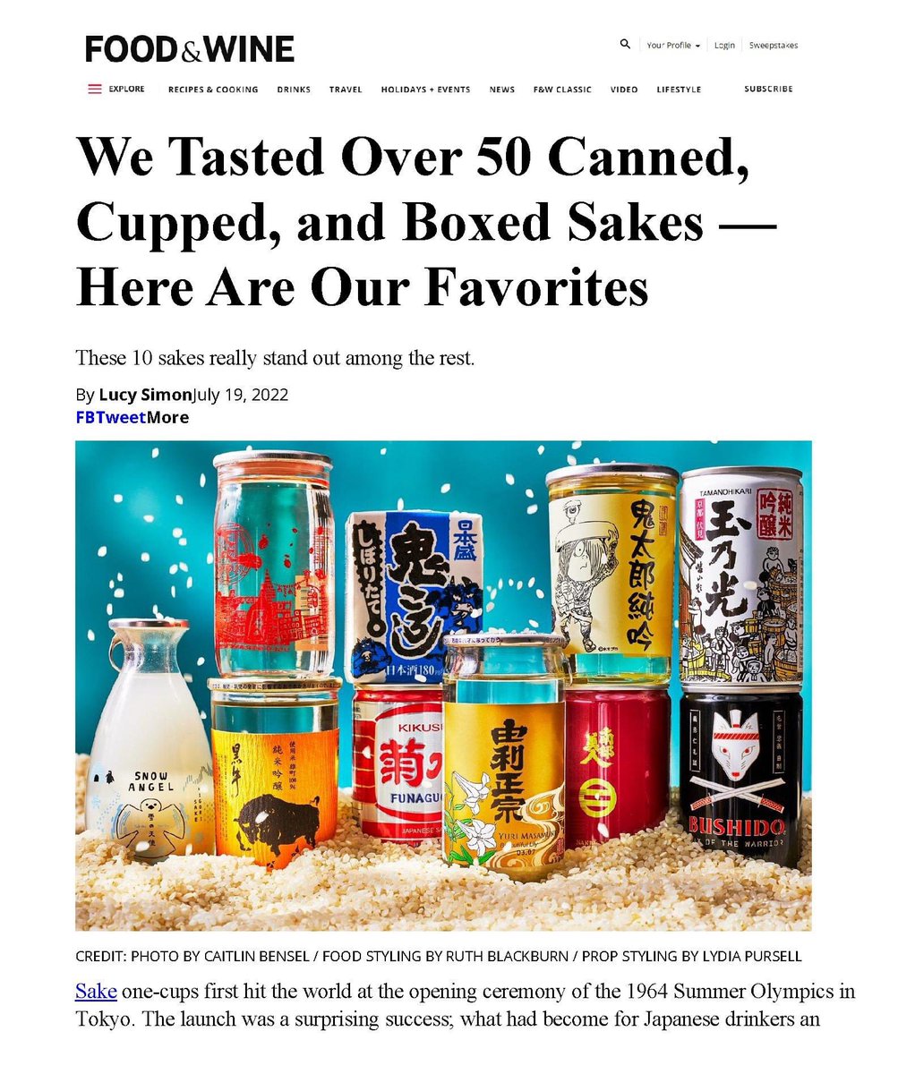 ToshioUeno's tweet photo. It's time for Can / Cup / Box Sake; take them with you! 5 sake out of 10 sake in the article by Food & Wine are from our list, YEAH!!!
https://t.co/htl7YA7kI5
#cansake #cupsake #boxedsake #nanbubjin #kikusui #funaguchi #amabuki #nihonsakari #tamanohikari #foodwine https://t.co/OBtQKhiam4