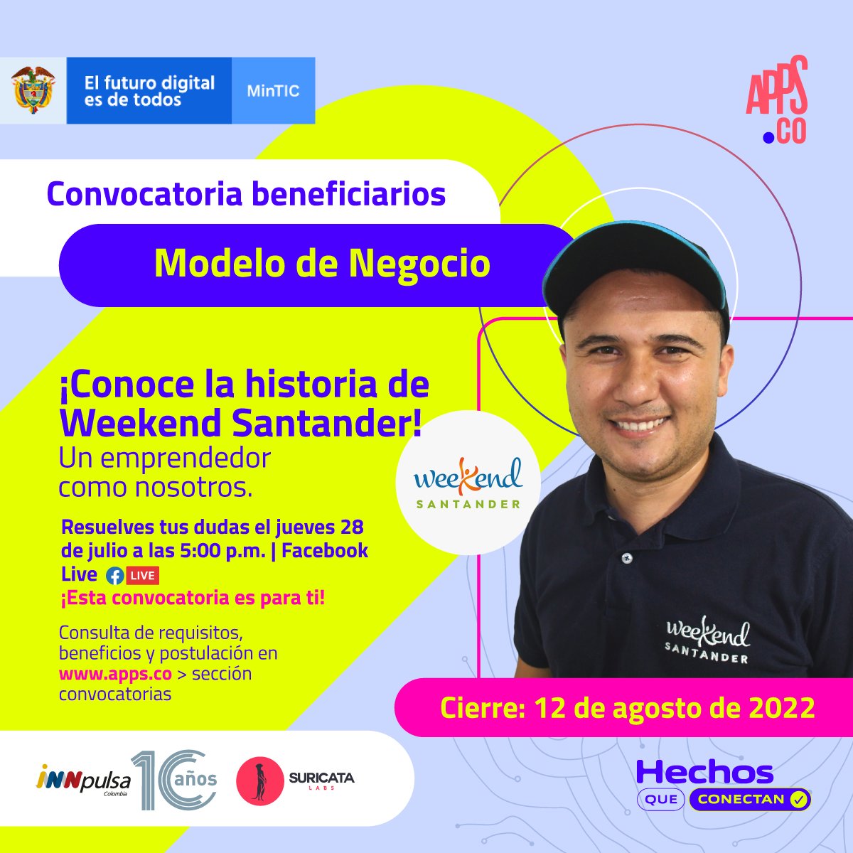 SuricataLab's tweet photo. ¡No te pierdas la oportunidad de crecer!
Resuelve todas tus dudas con nosotros y conoce a #WeekendSantander un caso de éxito que nos contará cómo lograron salir a flote y crecer después de la emergencia.
Regístrate https://t.co/qzGKz3Q9nO
@AppsCo @InnpulsaCol @Ministerio_TIC https://t.co/4zkSSXdme3