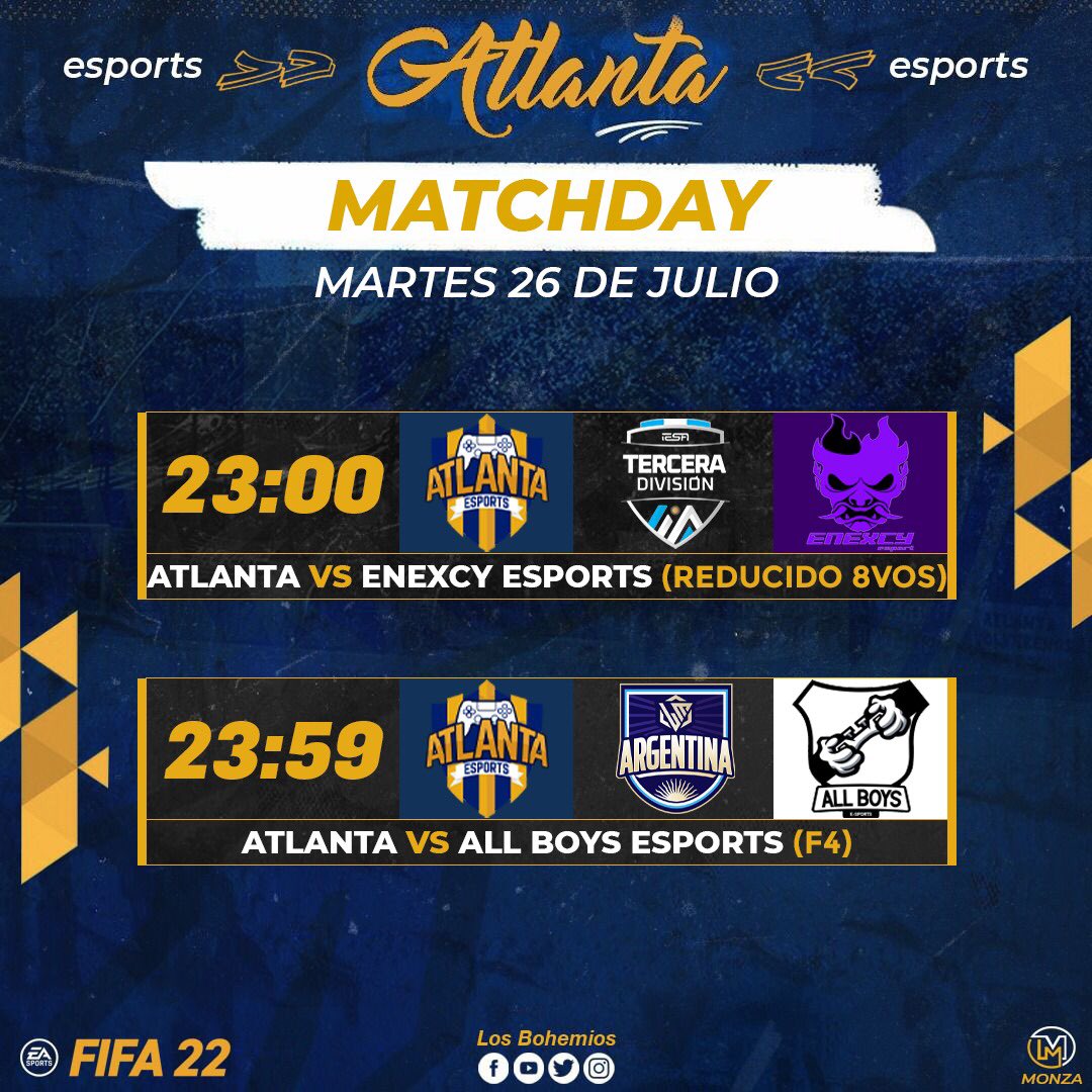 eSport_Atlanta's tweet photo. ¡Día de partido! 🔥
@IESAFIFAar
@ievargentina
📅 26 de Julio
⏱ 23:00 / 23:59
📺 En vivo en YouTube
https://t.co/pBffpgVEm3
#VamosBohemio
#ClubAtleticoAtlanta
Club Atlético Atlanta - oficial
Diseñador: @monza_design https://t.co/oec6MgstVC