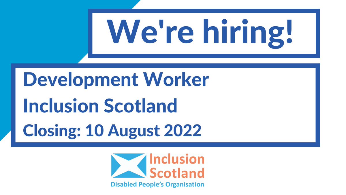 ⏰ TWO WEEKS LEFT TO APPLY! #JobAlert @InclusionScot are  #HiringNow  for a Development Worker. 
Apply now via our website: bit.ly/3v7H9sr
 Closes: Wednesday 10 August 2022  #AccessibleRecruitment #FlexibleWorking  #InclusiveRecruitment  #NothingAboutUsWithoutUs