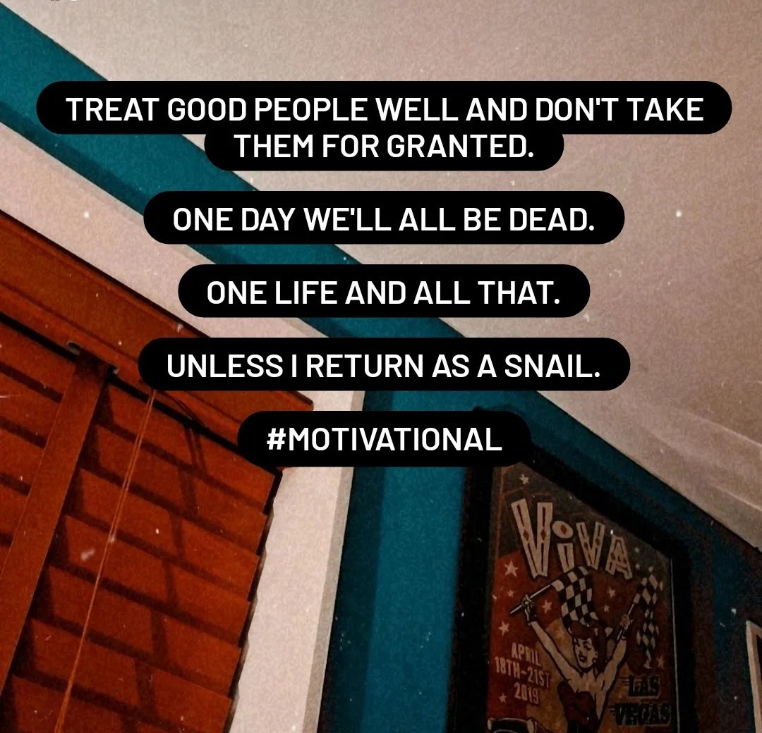 StephanieJay_UK's tweet photo. My #MotivationalQuote of the day.
Be good, yo.
Snail.

#InspireExcellence #LooseSeal #familylovemichael #wealldie #lifeistemporary #morbidbitch https://t.co/3h3yKGNJ9C