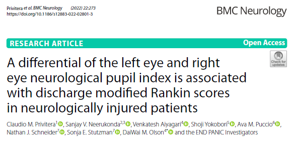 NeurOpticsInc's tweet photo. NEW #pupillometry study found that patients with even 1 left and right #NPi difference of ≥0.7 had higher DC mRS scores and worse outcome, confirming NPi difference ≥0.7 as an abnormal threshold, even within the normal NPi range ≥3.0. READ MORE: https://t.co/YUJM1Hhkcz
#neuro https://t.co/fHTVSExILW