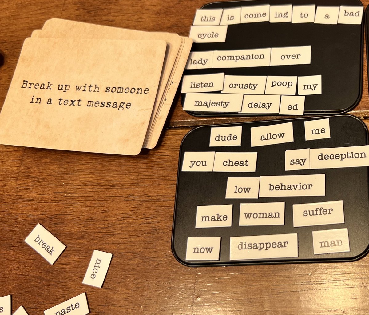 YFanGirlJ's tweet photo. If you need a new family or party game, I just ordered Ransom Notes and although it's age 17+ it can easily be made more family friendly and age appropriate if you screen the cards and a few of the word magnets. My youngest is 8 and we all loved it!

@NotesRansom https://t.co/dKxTCcjFgX