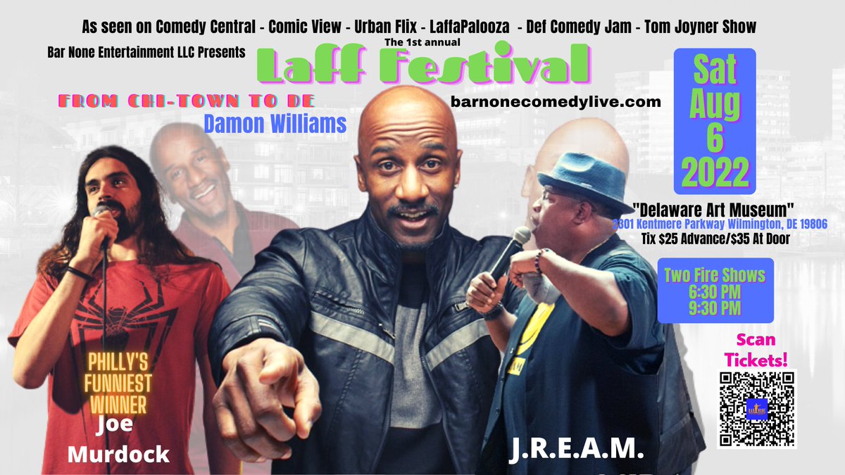 BarNoneEnt's tweet photo. https://t.co/Iia6Th4vok
Come see @DamonWilliam and more for the first annual LAFF Festival LIVE @ The Delaware Art Museum -Sat Aug 6th!!!
#Wilmingtonde #delaware @delartmuseum
#standup #standupcomedy #LAFFFestival https://t.co/6mKOptDRKp
