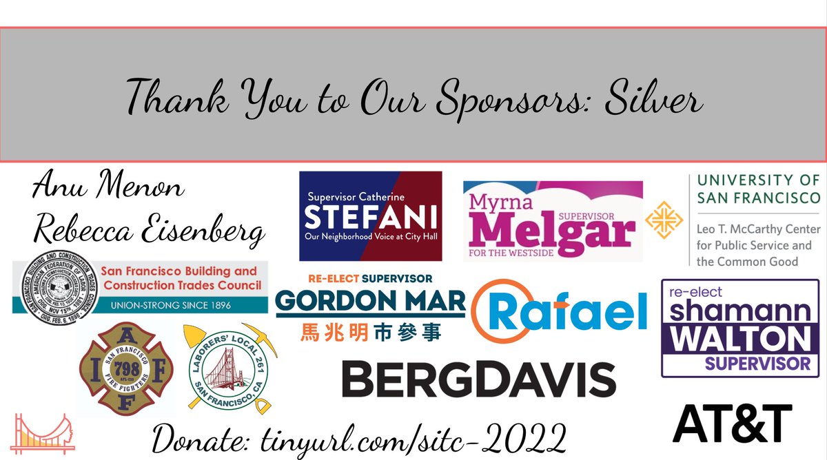 sfwpc's tweet photo. Thank you to our Silver sponsors: @usfca
 Leo T. McCarthy Center, AT&amp;T, Supervisor @D4GordonMar,  Supervisor @myrnamelgar, Supervisor @shamannwalton, Supervisor @RafaelMandelman, Supervisor @SupStefani, Rebecca Eisenberg   @LiUNA261, @798SFFD, @anumenon, @TradesSf, @BergDavisSF https://t.co/CZnXSH1diw