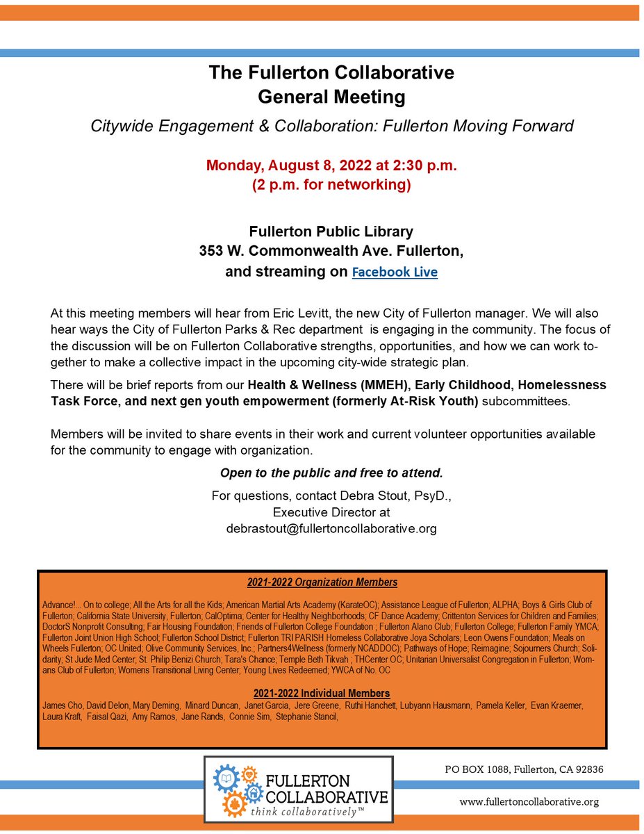 Join us for our next Fullerton Collaborative General Meeting mailchi.mp/1009f69ee589/j…