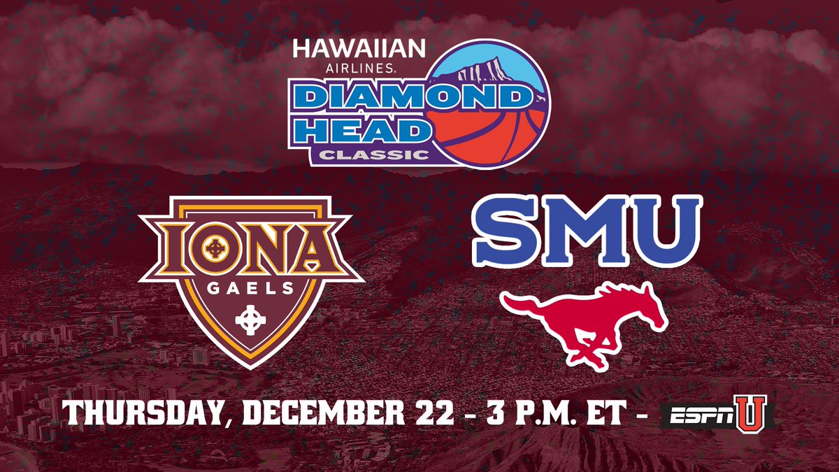 IonaGaelsMBB's tweet photo. We drew @SMUBasketball in the opening game of the @HawaiianAir @DiamondHeadClsc on Dec. 22

📚: https://t.co/6B6QWW7q81

#GaelNation https://t.co/dl0uspNDKo