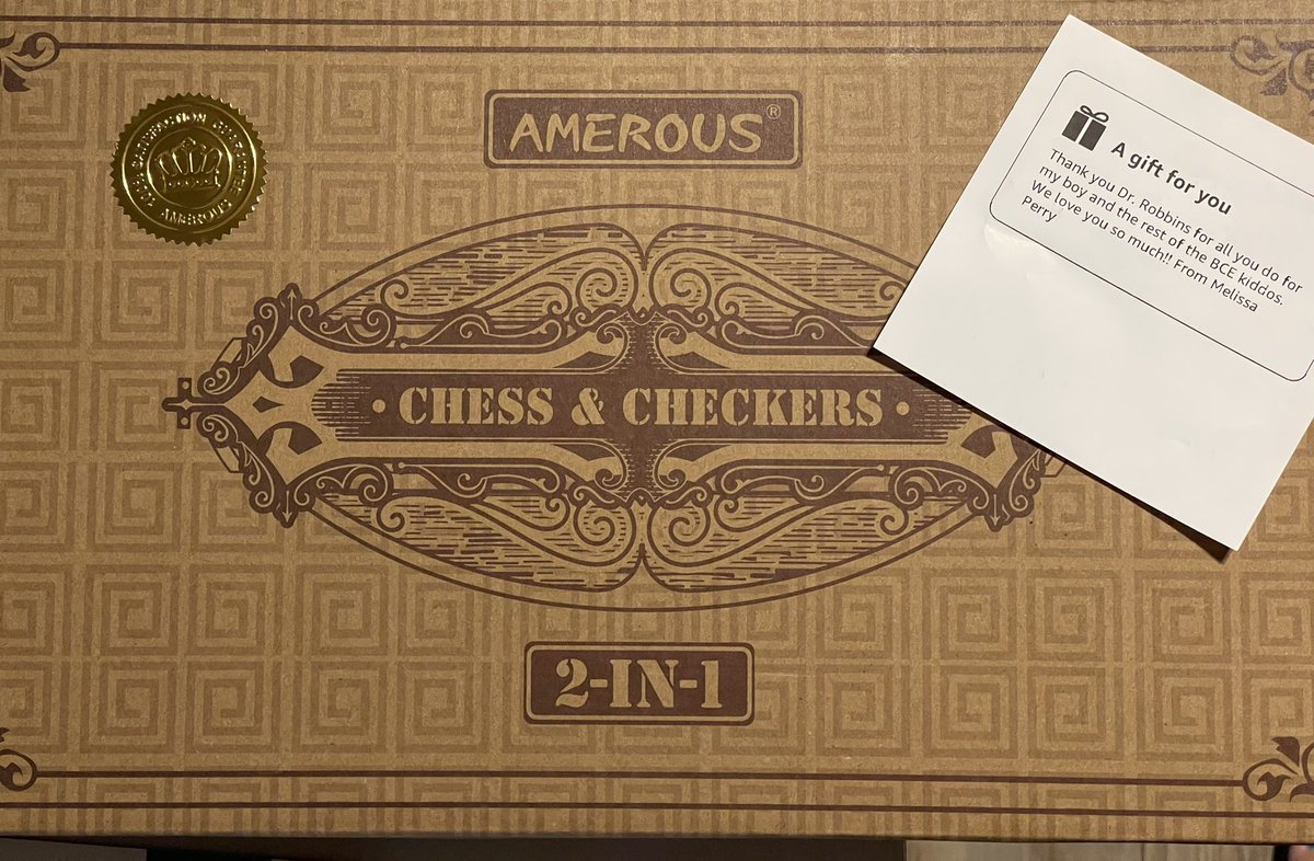 Thanks so much to my sweet third grader, M, and his mom/teacher friend <a href="/BCEMrsPerry/">Melissa Gomez Perry</a>!! ♥️🥰 Another chess/checker board for my classroom off my Amazon #clearthelist2022! 

Now, the question is, can he teach me how to play chess?! 😂🤣