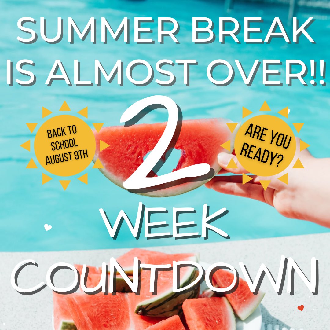 ASE_PTOHumble's tweet photo. Summer is coming to an end and the start of school is officially 2 weeks away!!! Are you ready for school to start (or for summer not to be over ๐)??? #2WeekCountdown #ASEPTO #SummerBreak #BackToSchool https://t.co/cya5s9xsK3