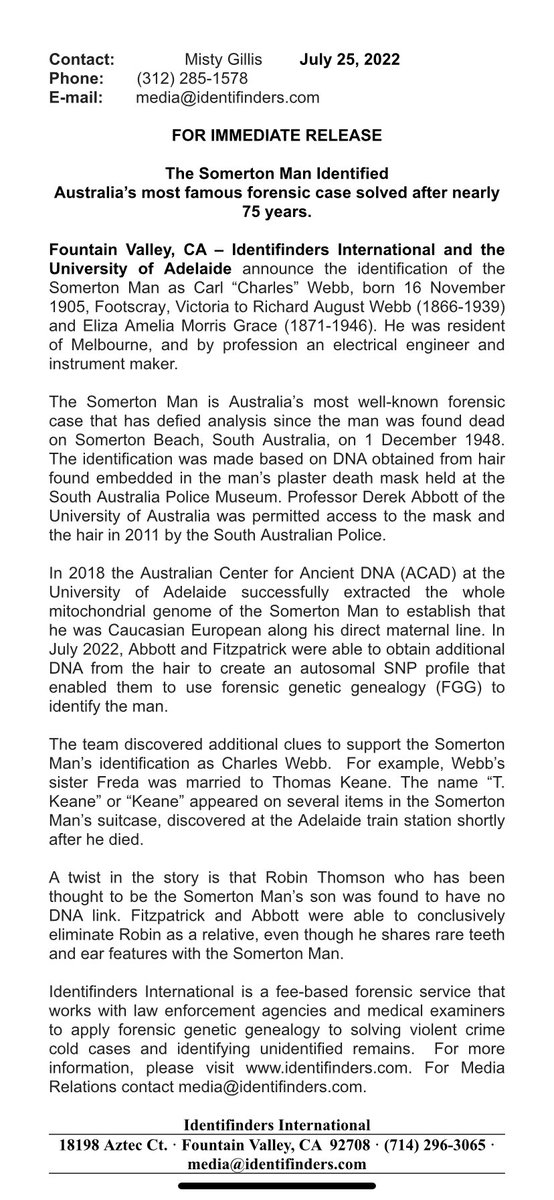 Identifinders's tweet image. Happy to announce @CFitzp of @Identifinders assisted with solving the #SomertonMan.