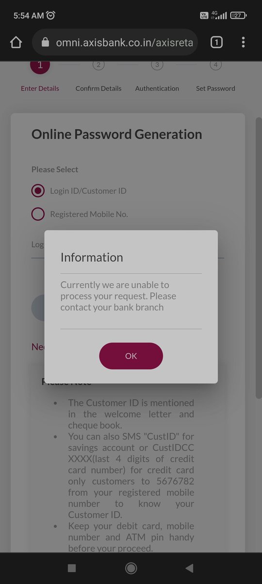 deepakonsong's tweet photo. @AxisBankSupport @AxisBank I have been trying to reset my password for do not know how many days but whatever time of the day I try it I get the same error message. Should I stop using internet banking??? https://t.co/uhgu3iIUMT