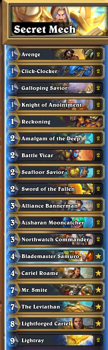 bryllup uklar Samle JonesyHS🇨🇦 on Twitter: "Little late for a "new" deck this expansion, but  I just went 7-0 in top 1000 legend with this Secret Mech Paladin deck.  Enjoy! See you at Castle Nathria.