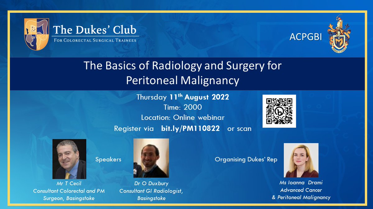 The Dukes' Club (@dukes_club) on Twitter photo Join us on 11th August for our ๐ FIRST ๐ Peritoneal Malignancy webinar for <a href="/Dukes_Club/">The Dukes' Club</a> or <a href="/ACPGBI/">@ACPGBI</a> members of any category
Register bit.ly/PM110822l
<a href="/N_Raj_/">Niroshini Rajaretnam</a> <a href="/LillianReza/">Lillian Reza</a> <a href="/charlotte_e_25/">Charlotte El-Sayed</a> <a href="/Jordanfletch6/">Jordan fletcher</a> <a href="/DrOKChaudhary/">Osman Chaudhary</a> <a href="/_JoshBurke_/">Josh Burke</a> @chihyingtan <a href="/Ed_Dickson/">Ed Dickson</a> <a href="/porchard85/">Philippa Orchard ๐</a> Join us on 11th August for our ๐ FIRST ๐ Peritoneal Malignancy webinar for <a href="/Dukes_Club/">The Dukes' Club</a> or <a href="/ACPGBI/">@ACPGBI</a> members of any category
Register bit.ly/PM110822l
<a href="/N_Raj_/">Niroshini Rajaretnam</a> <a href="/LillianReza/">Lillian Reza</a> <a href="/charlotte_e_25/">Charlotte El-Sayed</a> <a href="/Jordanfletch6/">Jordan fletcher</a> <a href="/DrOKChaudhary/">Osman Chaudhary</a> <a href="/_JoshBurke_/">Josh Burke</a> @chihyingtan <a href="/Ed_Dickson/">Ed Dickson</a> <a href="/porchard85/">Philippa Orchard ๐</a>
