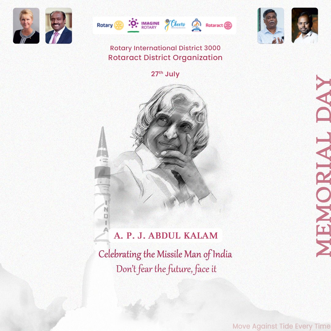 3000Rotaract's tweet photo. We should not give up and we should not allow the problem to defeat us.”
― Dr. A.P.J. Abdul Kalam

A.P.J. Abdul Kalam who was the 11th president of India. He is popularly called as "Missile Man of India". He left us on 27th July 2015, &amp; was laid to rest at Pei Karumbu,Rameswaram. https://t.co/kA0QiJI11I